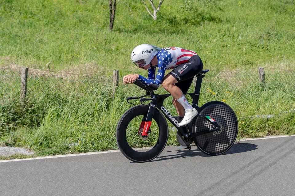 Brandon McNulty riding a time-trial bike during the 2024 Itzulia Basque Country